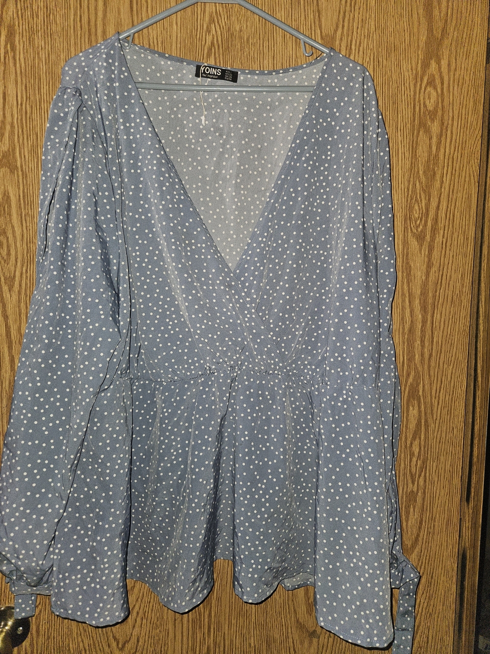 YOINS Light Blue Polka Dot Peplum Blouse